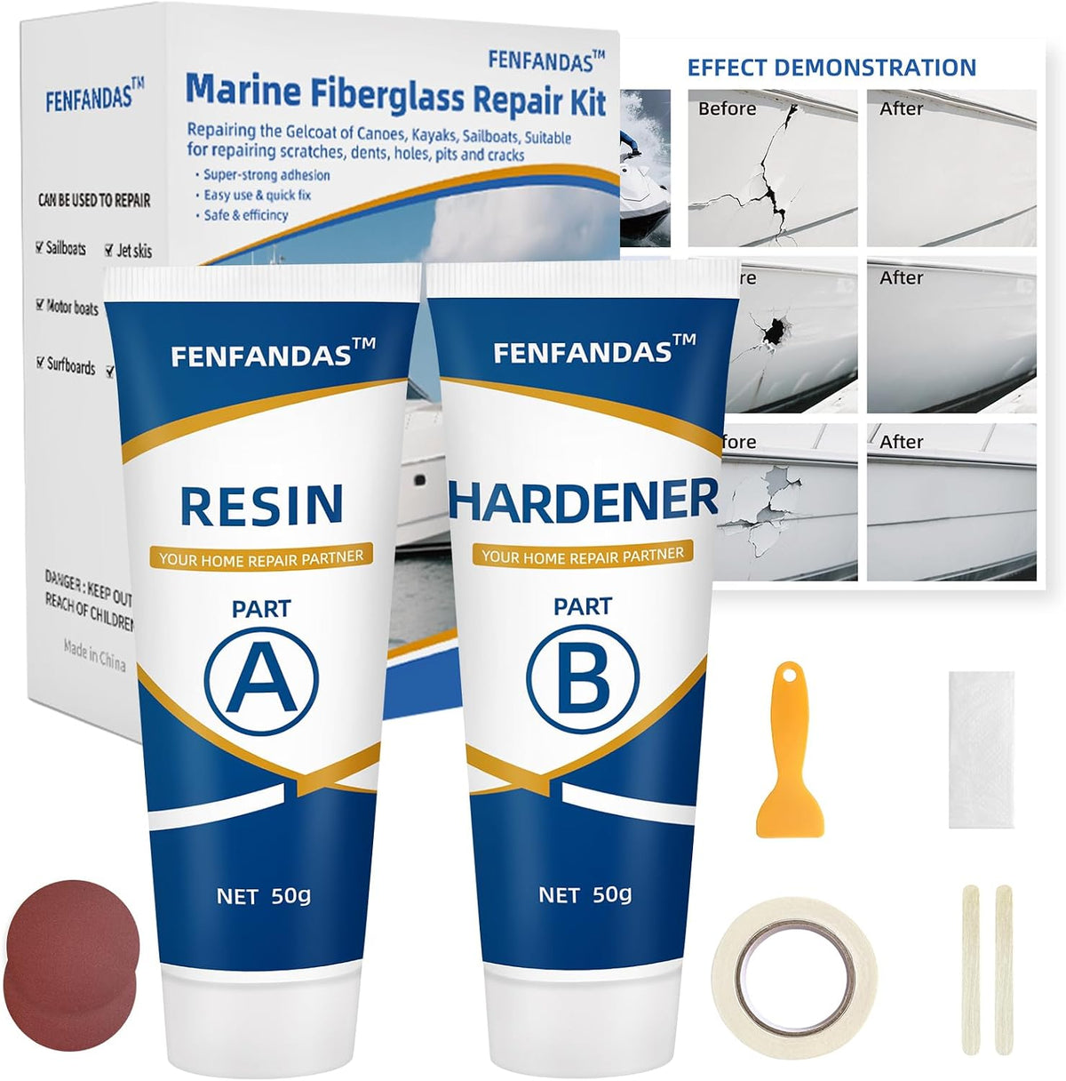 Fiberglass Boat Repair Kit White, Gel Coat Repair Kit for Boats