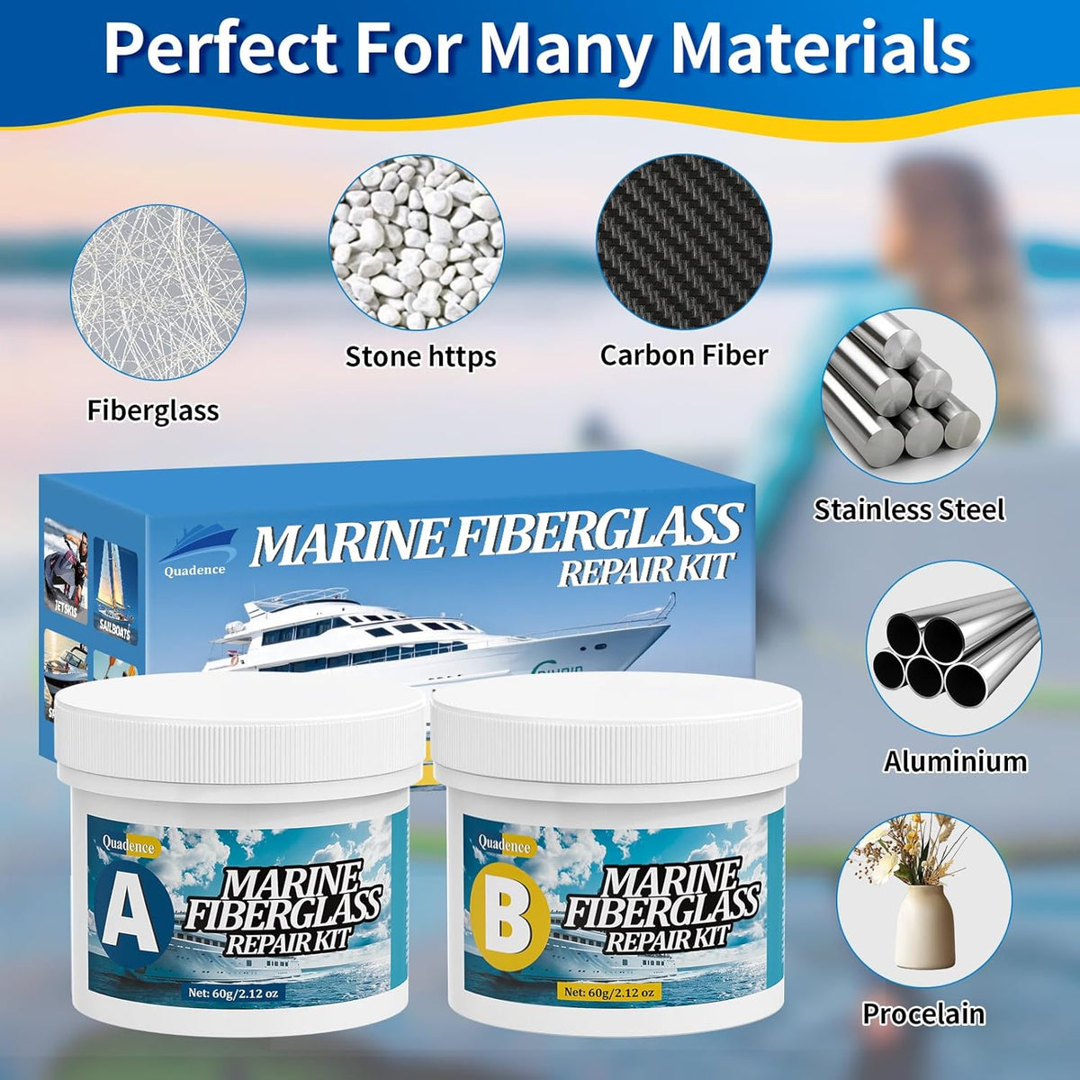 Fiberglass Boat Repair Kit, Marine Fiberglass Repair Kit for Boats, Gel Coat Repair Kit for Boats, Waterproof Epoxy Filler for Fiberglass Boats Fix Holes Chips Pit Cracks (Color Match)