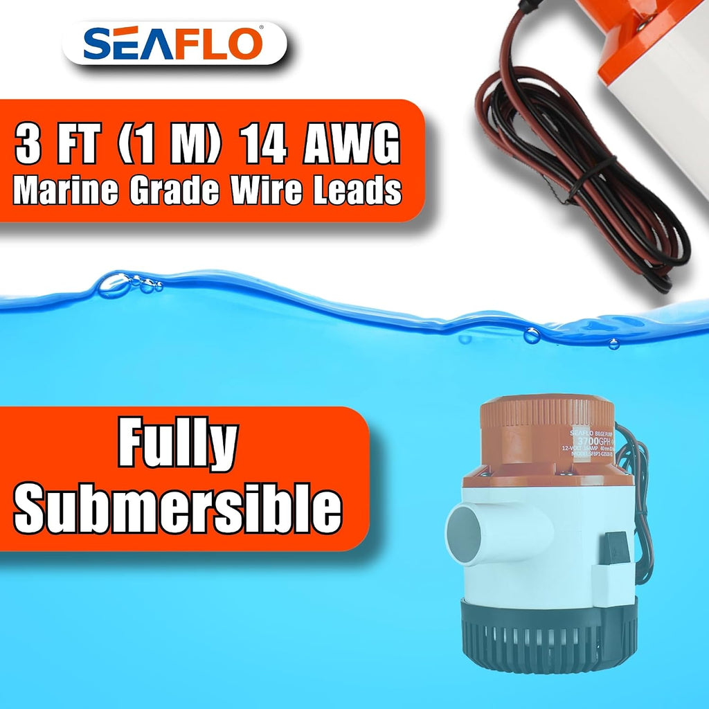 01 Series 3700 GPH Bilge Pump – 12V, 1-1/2" Outlet, Marine Submersible Pump with Anti-Airlock Protection, CE & Rohs Certified, 4-Year Warranty | Reliable for Boats and Marine Applications