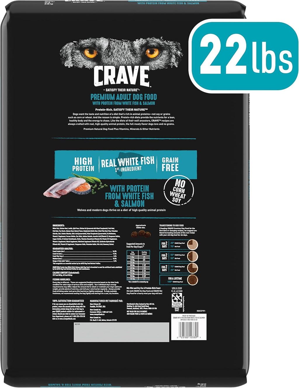 Grain Free High Protein Adult Dry Dog Food, White Fish & Salmon, 22 Lb. Bag
