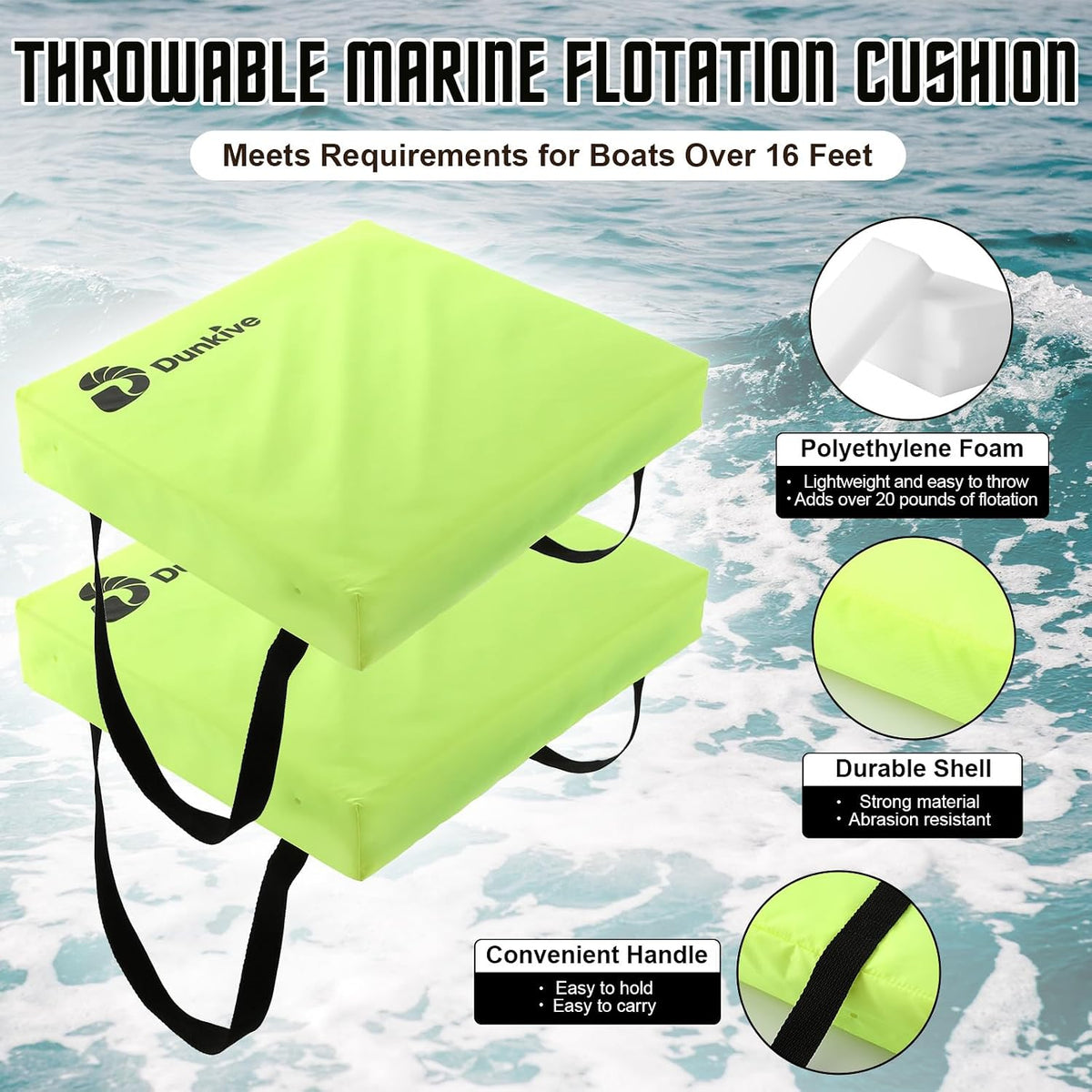 2 Pack Boat Throw Cushions, USCG Approved Type IV Flotation Devices