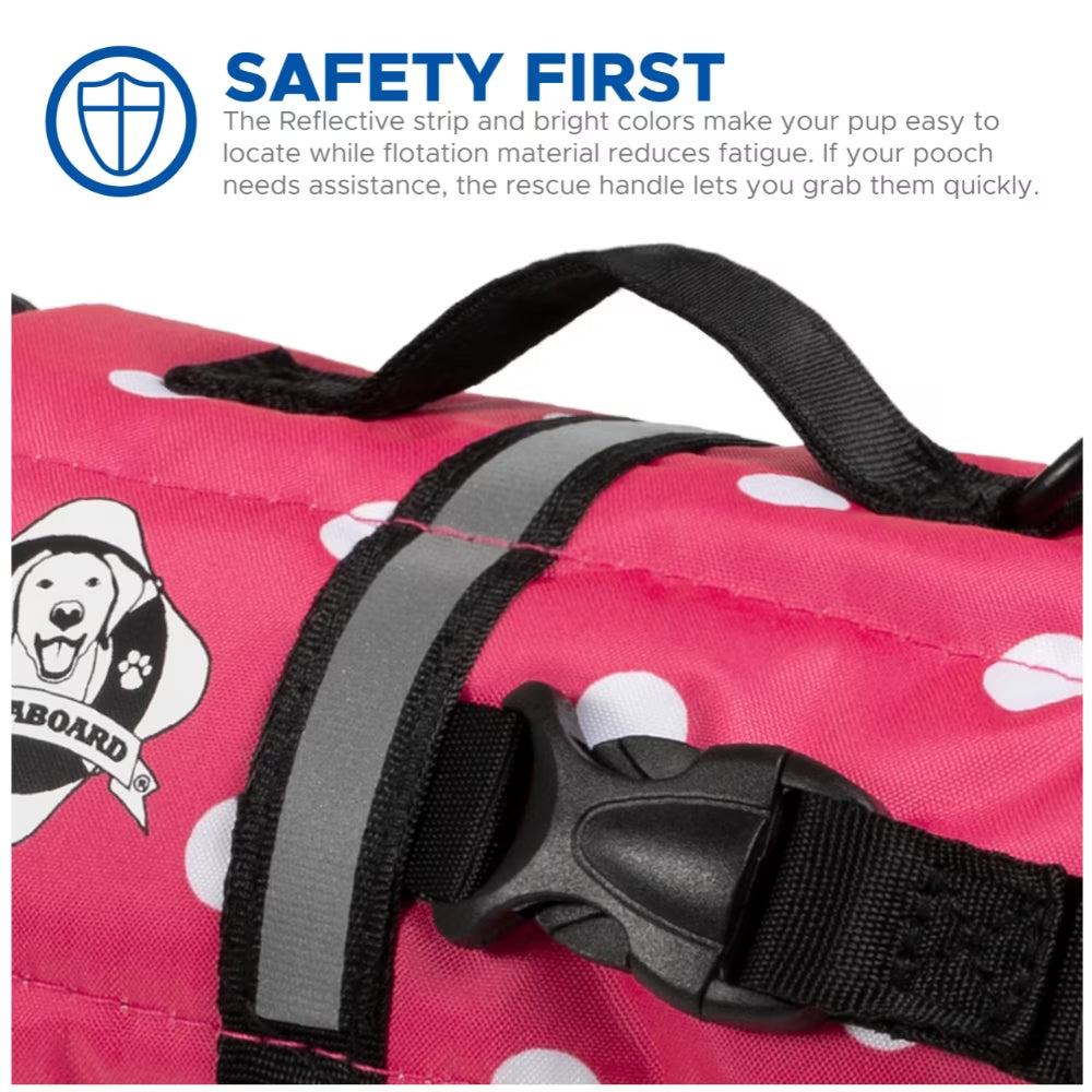 Dog Life Jacket - Nylon Life Vest - Designer Life Jackets - Pink & White Polka Dot, Xx-Small