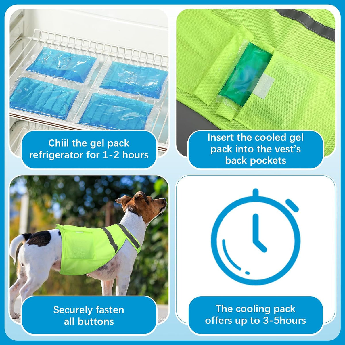 2 Pcs Dog Cooling Vest, Ice Pack, Fluorescent Green, Medium