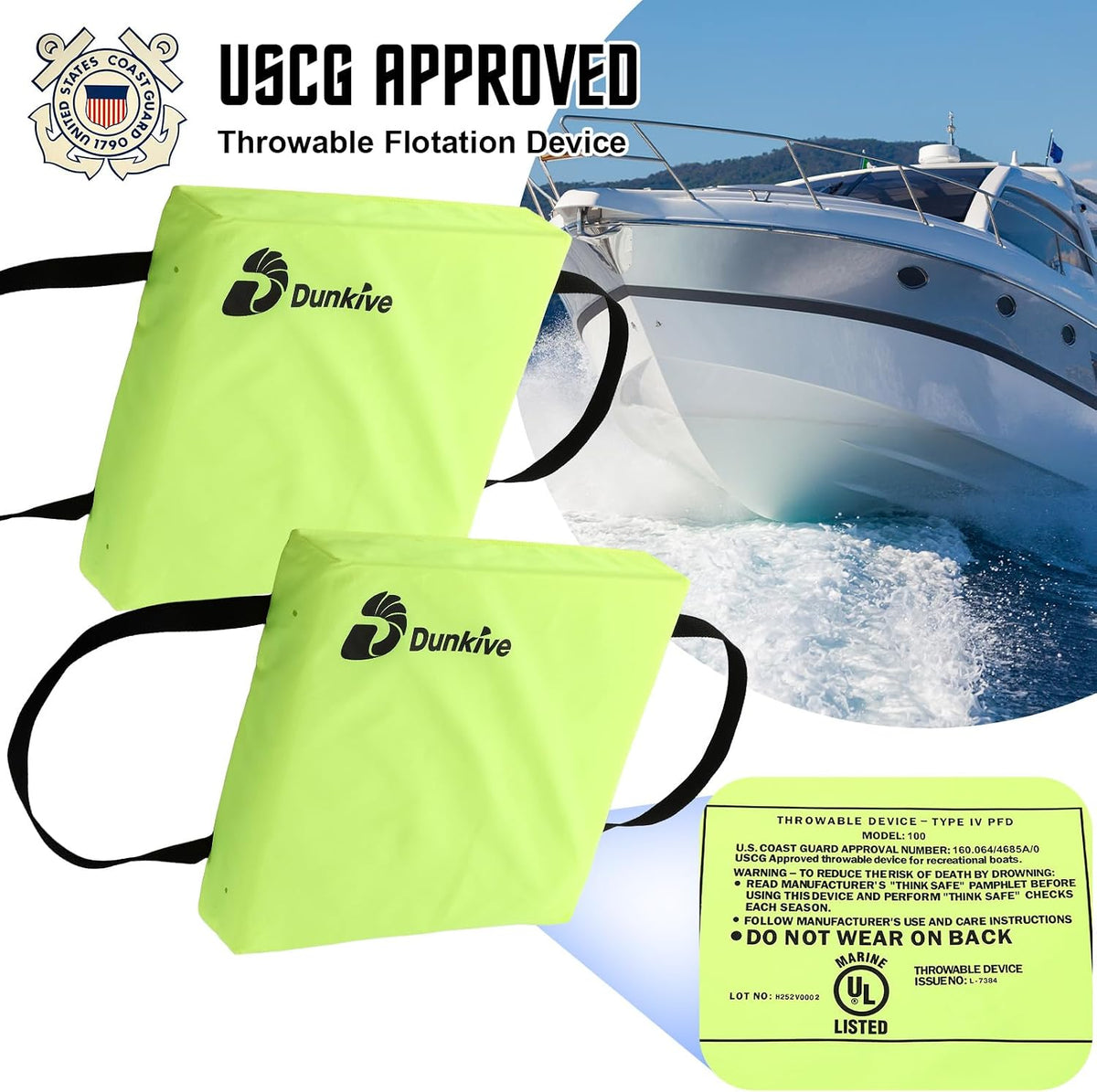 2 Pack Boat Throw Cushions, USCG Approved Type IV Flotation Devices