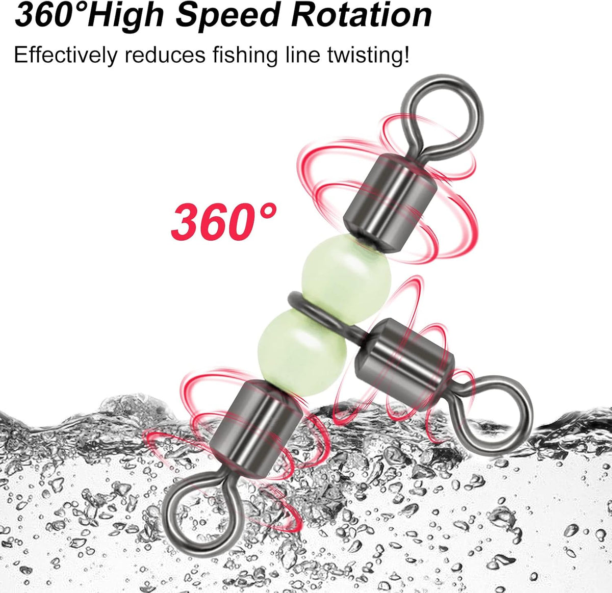 3 Way Fishing Swivels, Rolling Swivels with Luminous Beads