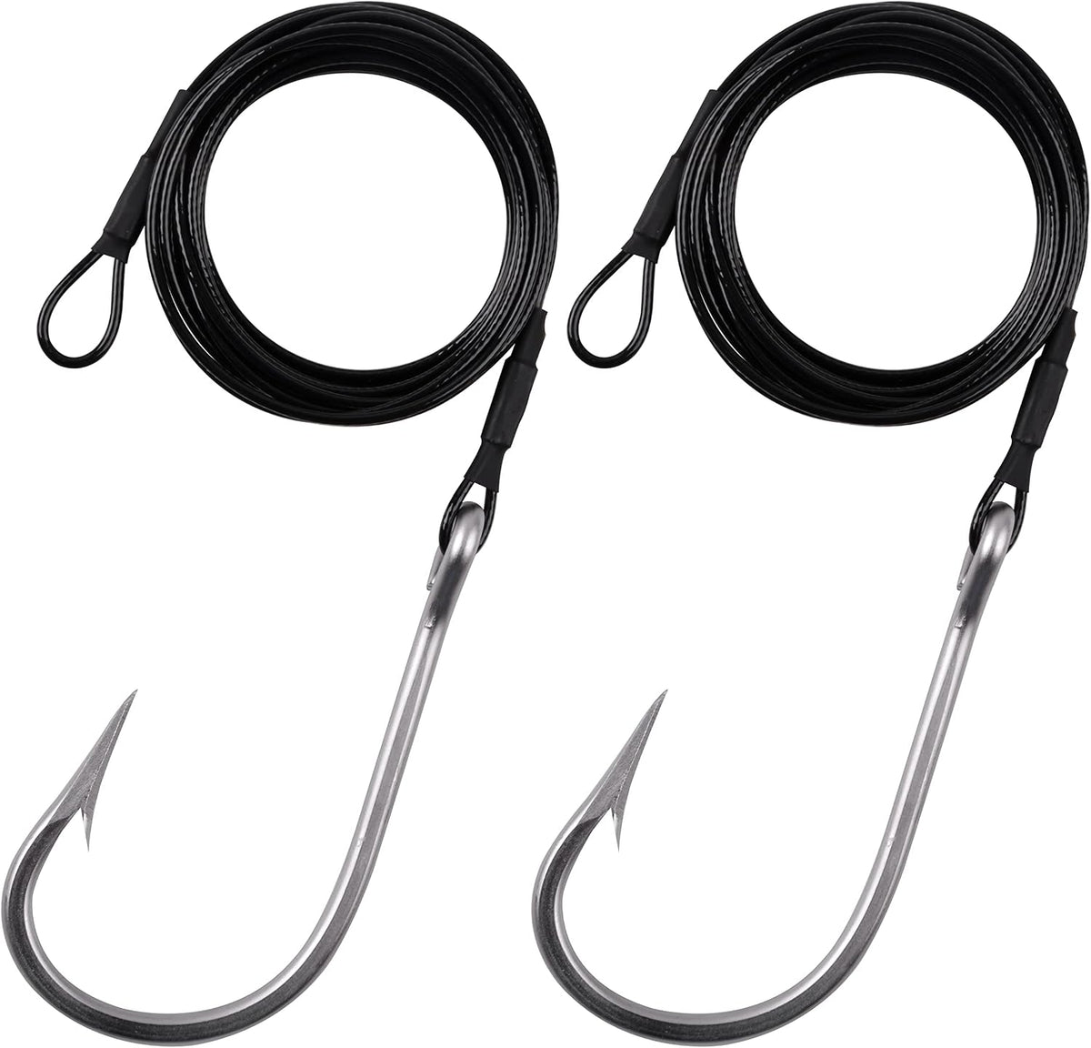 Fishing Shark Rig,2Pcs Surf Fishing Leader Rigs with Tuna Shark Hooks Stainless Steel Cable Leader Wire Rig Deep Sea Fishing Hooks Big Game Leader Rig for Shark Tuna Toothy