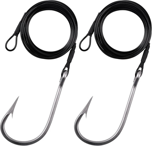 Fishing Shark Rig,2Pcs Surf Fishing Leader Rigs with Tuna Shark Hooks Stainless Steel Cable Leader Wire Rig Deep Sea Fishing Hooks Big Game Leader Rig for Shark Tuna Toothy