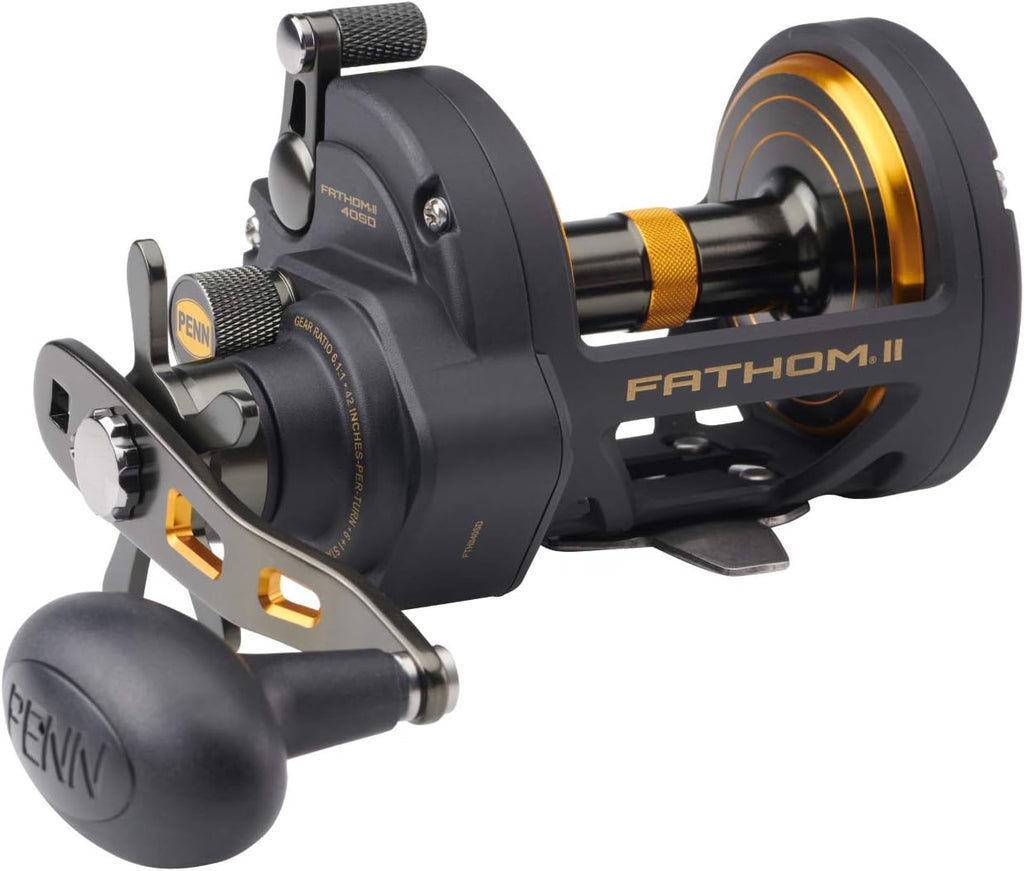 Penn Fathom II Star Drag Reel, Size 40 Fishing Reel, Right Handle Position, Black Gold