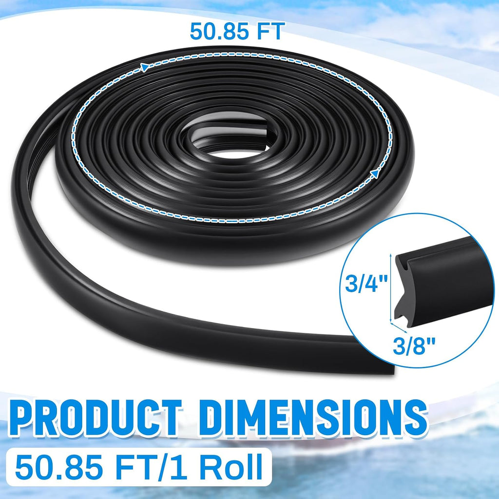 50.85 Feet Boat Rub Rail 3/4" X 3/8" Flexible Rub Rail Vinyl Insert for Boats, Black Bumpers Replacement for Boats