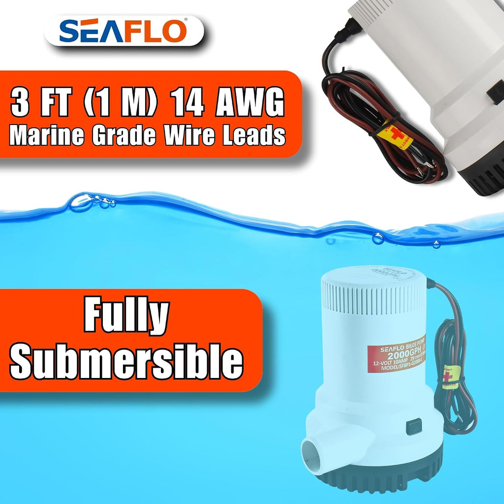 01 Series 2000 GPH Bilge Pump – 12V, 1-1/8" Outlet, Marine Submersible Pump with Anti-Airlock Protection, CE & Rohs Certified, 4-Year Warranty | Reliable for Boats and Marine Applications