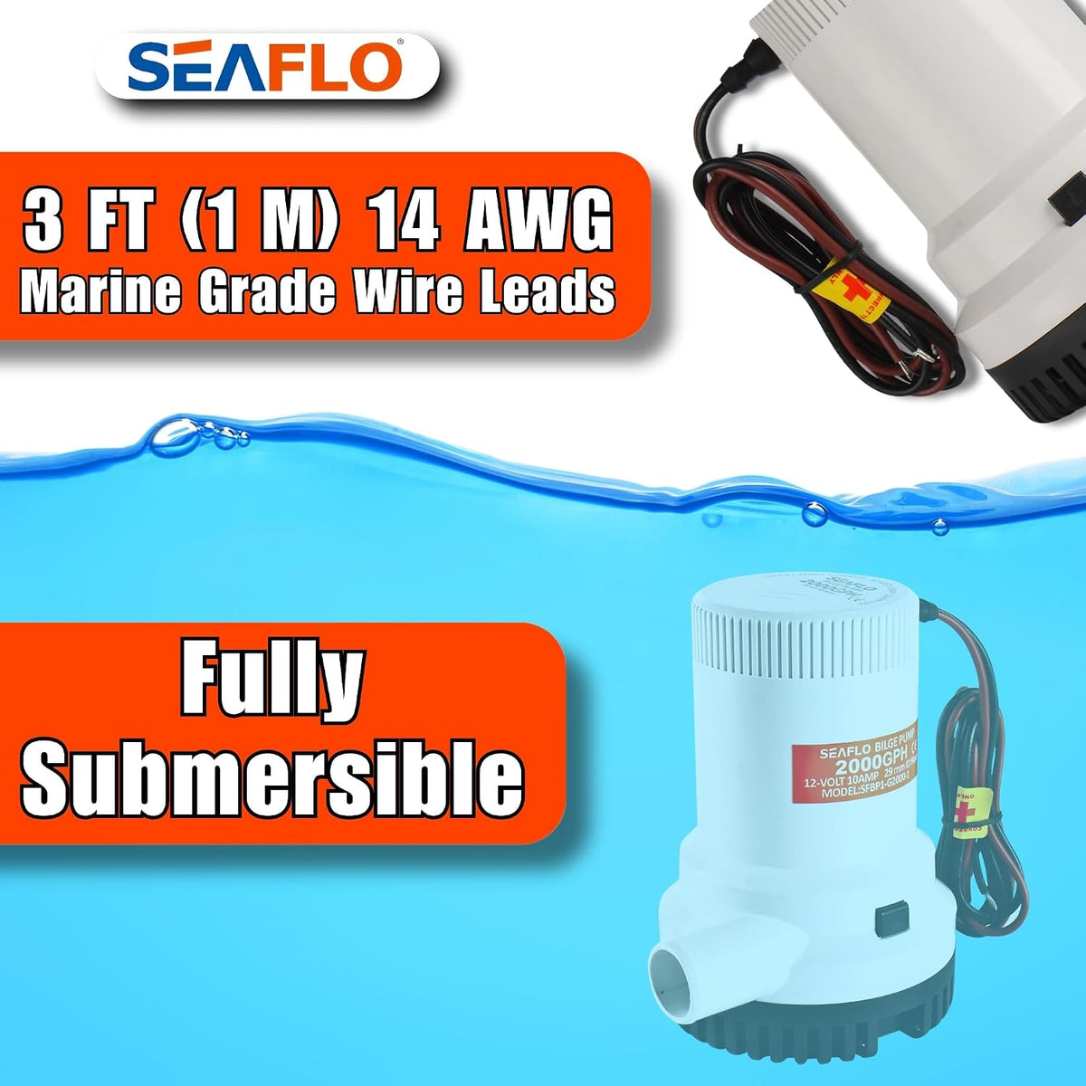 01 Series 2000 GPH Bilge Pump – 12V, 1-1/8" Outlet, Marine Submersible Pump with Anti-Airlock Protection, CE & Rohs Certified, 4-Year Warranty | Reliable for Boats and Marine Applications