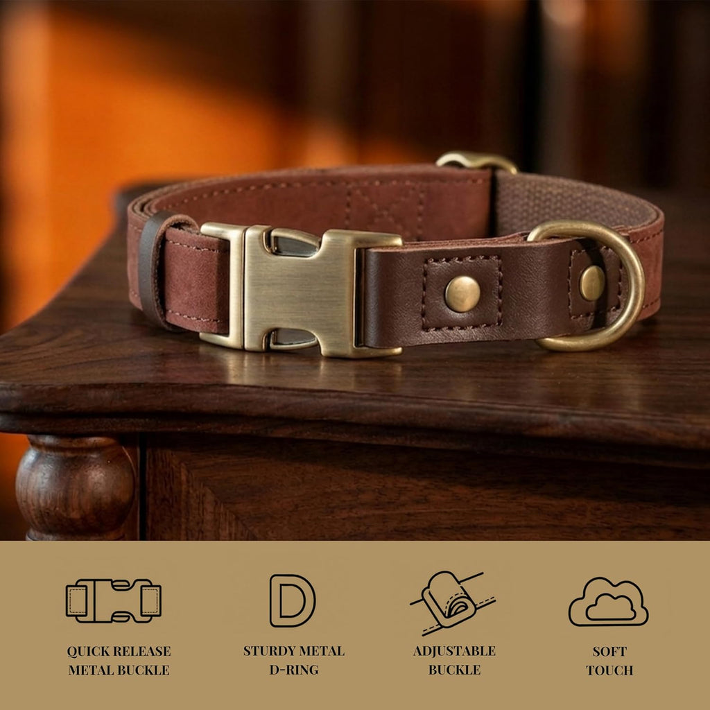 PU Leather Dog Collar for Small Dogs Puppy, Soft Lining, Brown S