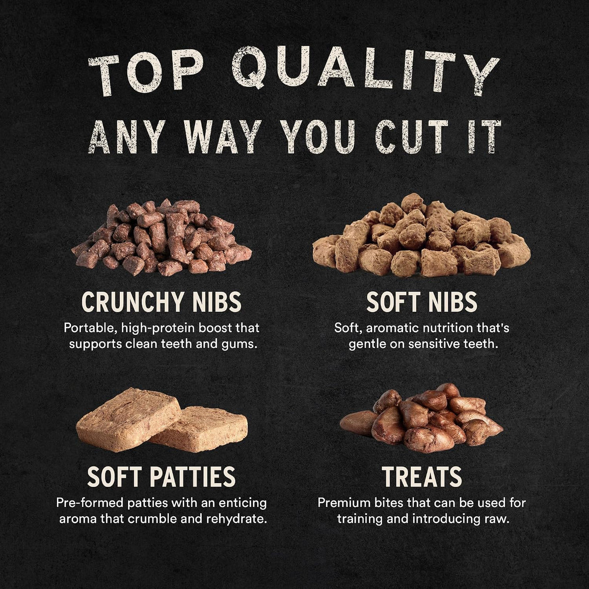 Freeze Dried Dog Food, Beef Crunchy Nibs, 14 Oz Bag