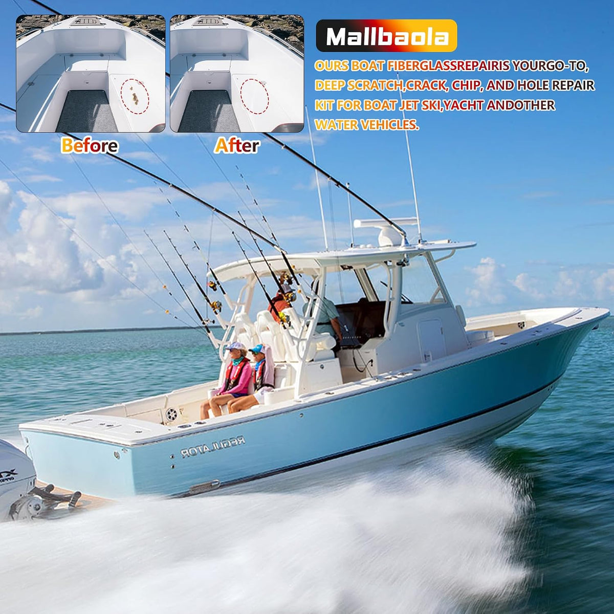 Marine Fiberglass Repair Kit for Boats, Gel Coat Repair Kit for Boats, Epoxy Filler for Fiberglass Boats Fix Holes, Chips and Deep Cracks, Gelcoat Repair Kit for Fiberglass, Acrylic, Porcelain(White)