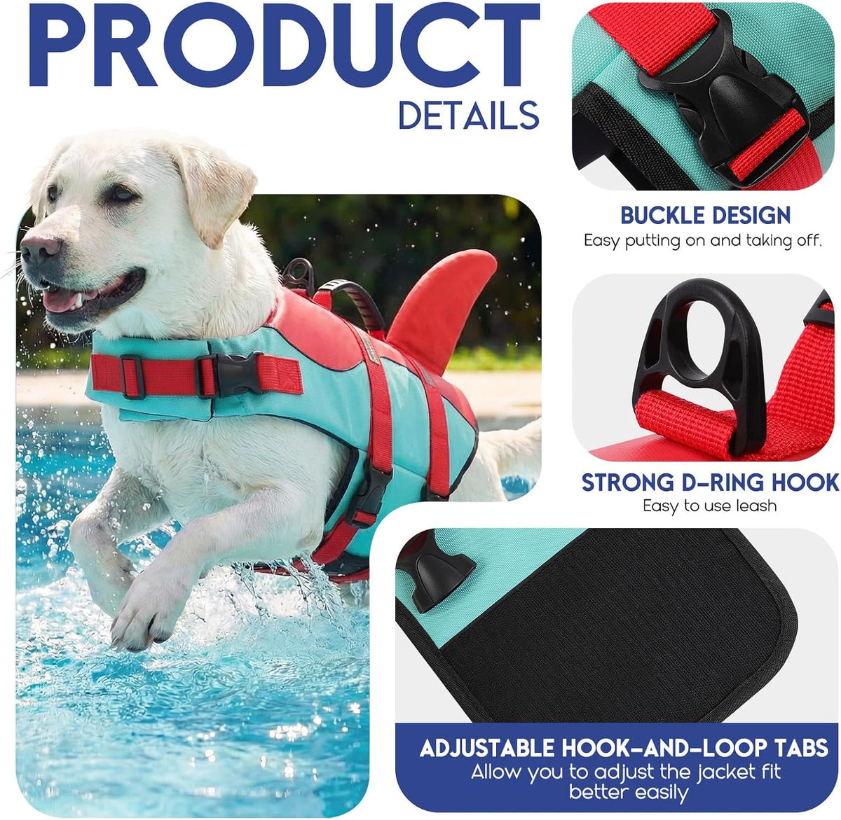Dog Life Jacket - Pet Safety Vest for Swimming & Boating, Shark Life Jacket with Floatation, Dog Lifesavers Swimsuits for Small Medium Large Dogs (Redgreen, XL)