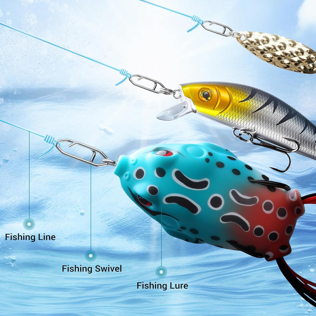300Pcs Fishing Swivels in 5 Sizes, Fishing Speed Clips for Fishing Lures with a Storage Box, Micro Swivels for Fly Fishing, High Strenth Stainless Steel for Saltwater Fishing