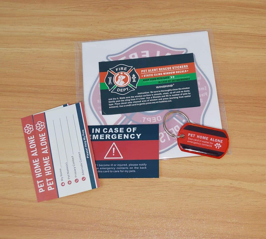 Pet Alert Stickers Static Cling Window Decals Emergency Pets Rescue Sign (6 Pack) with Bonus: Pet Home Alone Wallet Card & Key Tag - NO Adhesive, Removable, UV Resistant