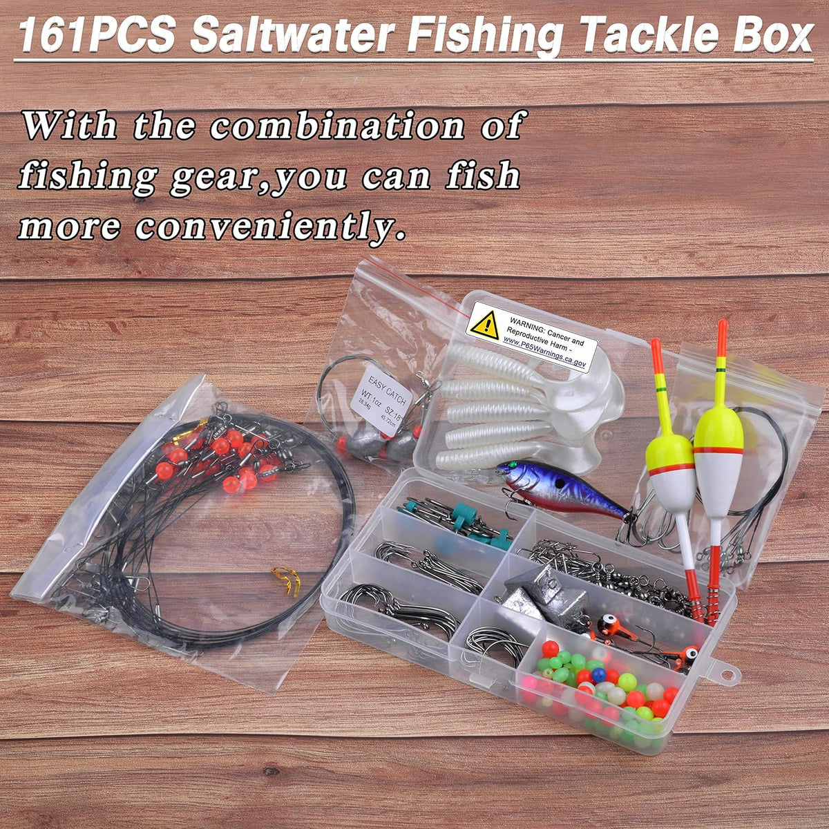 Saltwater Surf Fishing Tackle Kit, Surf Fishing Bait Rigs Bucktail Jig Saltwater Fishing Lures Pyramid Weights Wire Leaders Hooks Swivel Ocean Beach Fishing Gear Box