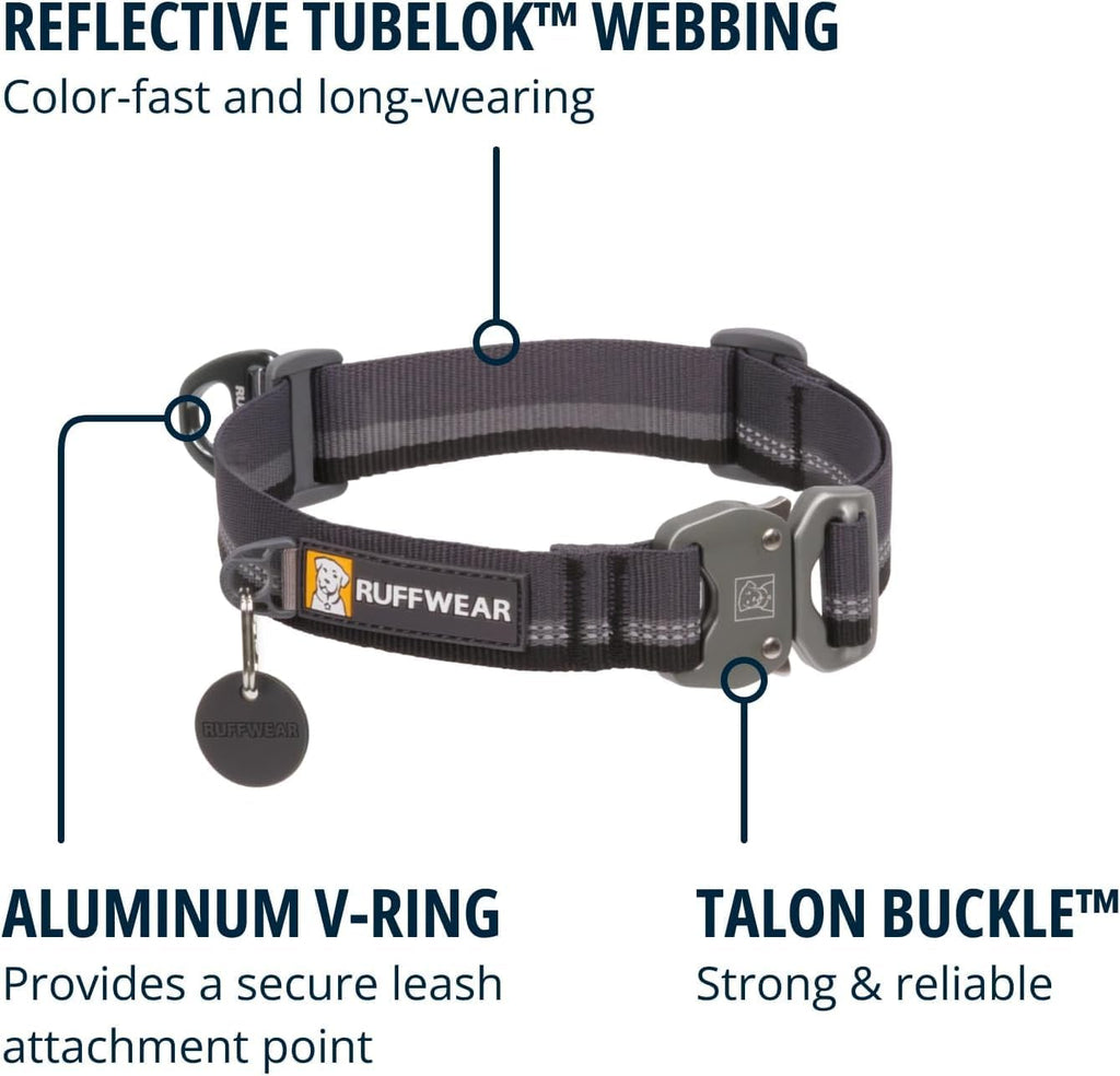, Top Rope Dog Collar, Metal Buckle, Basalt Gray, 11"-14"