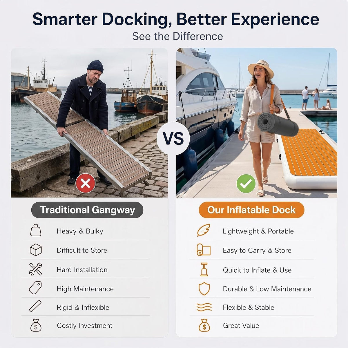 6.6Ft Inflatable Gangway for Boats and Yachts, Inflatable PVC Boat Floating Dock, Easy Setup for Marine Use