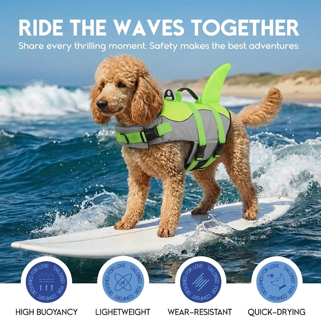 Dog Life Jacket - Pet Safety Vest for Swimming & Boating, Shark Life Jacket with Floatation, Dog Lifesavers Swimsuits for Small Medium Large Dogs (Green, XL)