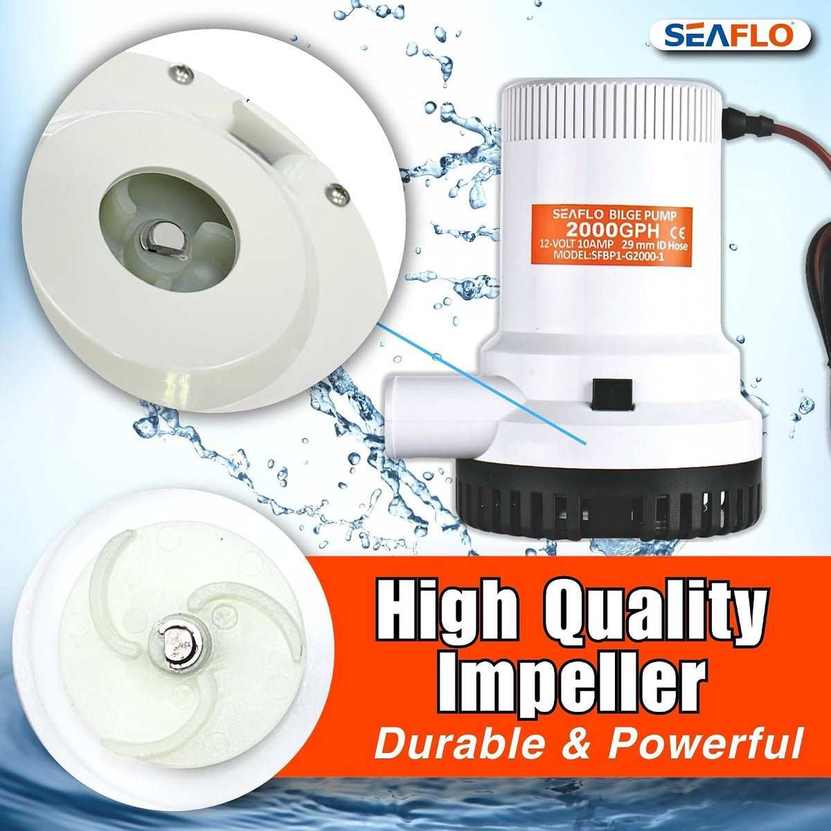01 Series 2000 GPH Bilge Pump – 12V, 1-1/8" Outlet, Marine Submersible Pump with Anti-Airlock Protection, CE & Rohs Certified, 4-Year Warranty | Reliable for Boats and Marine Applications