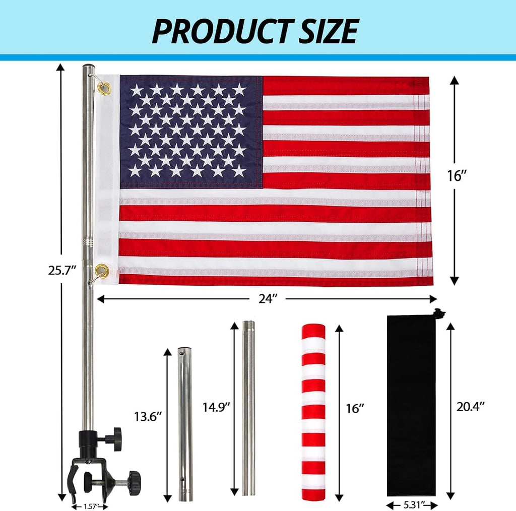 Boat Flags Marine 16 X 24, American Flag Pole Kit Stainless