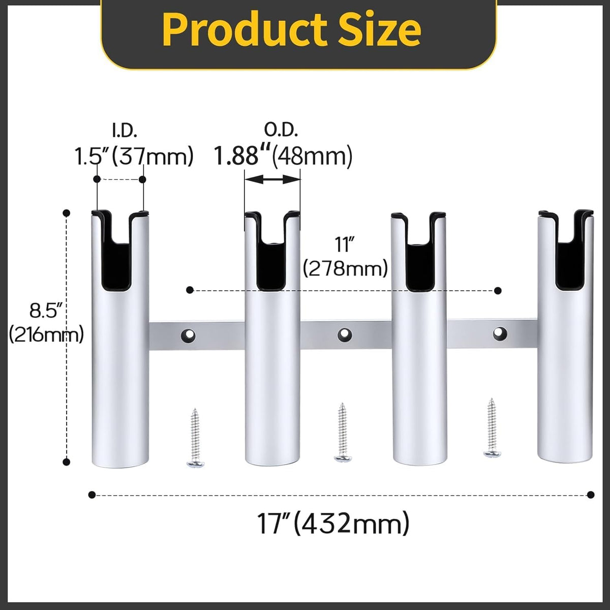 Aluminum Fishing Boat Rod Holder,3/4 Link Tube Aluminum Rod Rack, Suit Boats & Yacht ,Silver
