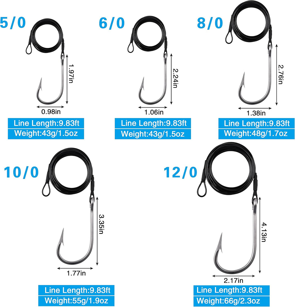 Fishing Shark Rig,2Pcs Surf Fishing Leader Rigs with Tuna Shark Hooks Stainless Steel Cable Leader Wire Rig Deep Sea Fishing Hooks Big Game Leader Rig for Shark Tuna Toothy