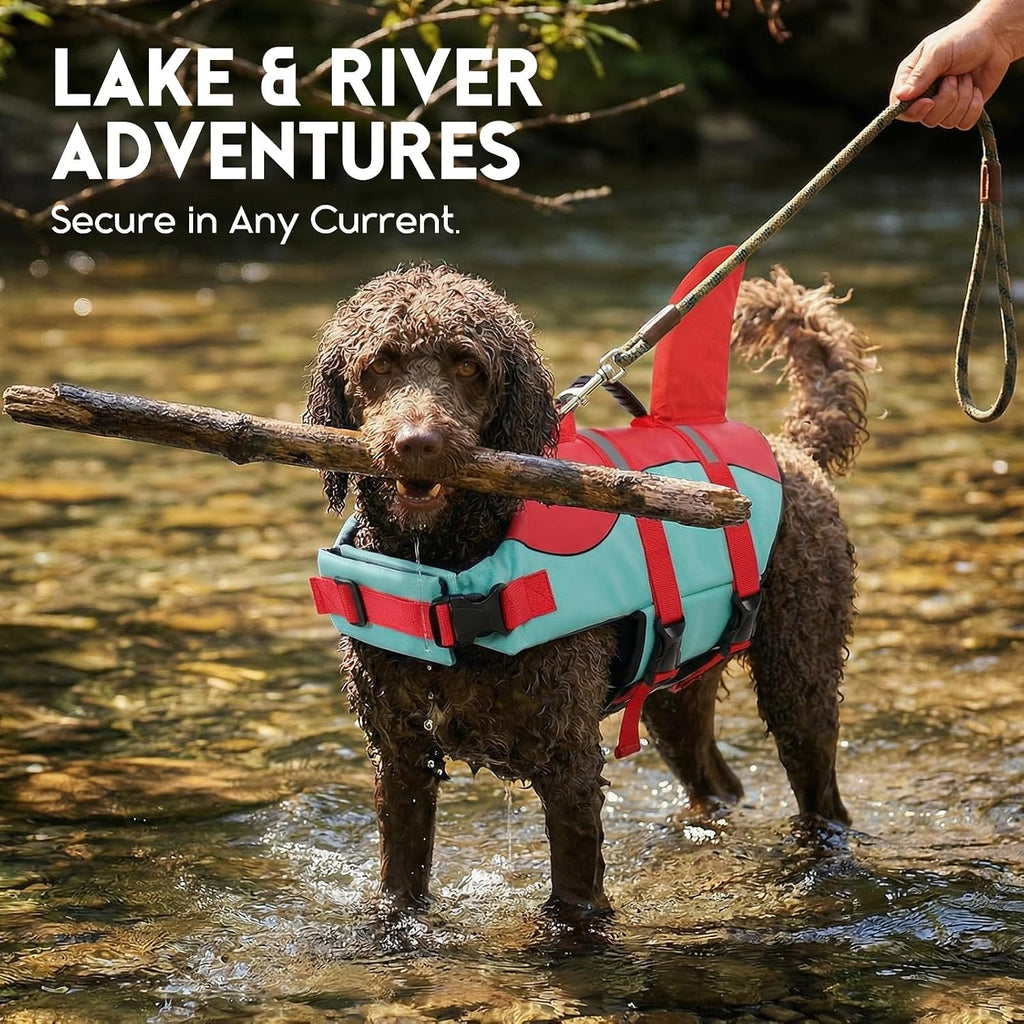 Dog Life Jacket - Pet Safety Vest for Swimming & Boating, Shark Life Jacket with Floatation, Dog Lifesavers Swimsuits for Small Medium Large Dogs (Redgreen, XL)