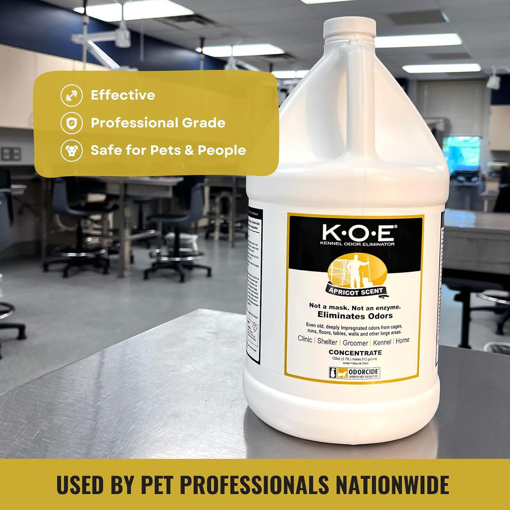 K.O.E. Apricot Odor Eliminator Concentrate for Strong Odor for Cages, Runs & More – Home & Kennel W/Safe, Non-Enzymatic Formula - 128 Oz