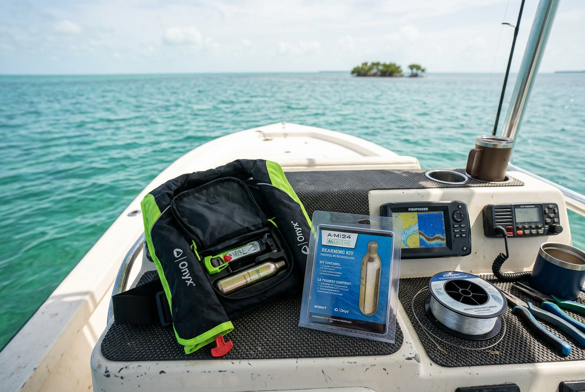 Onyx A/M-24 ALLCLEAR rearming kit on a Gulf Coast fishing boat console